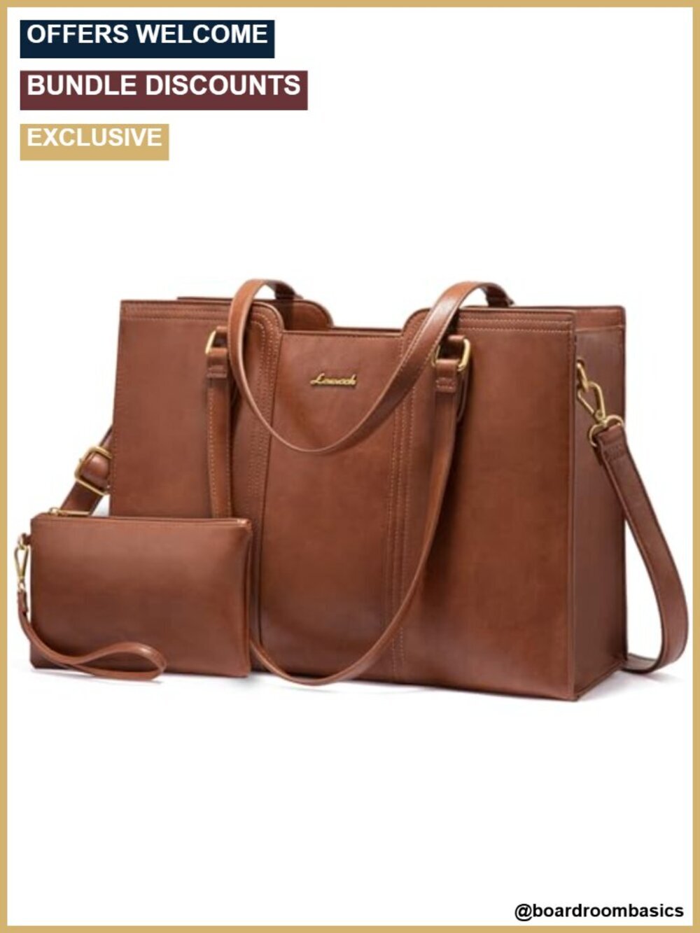 Vintage PU Leather Laptop Tote Bag for Work, 15.6"